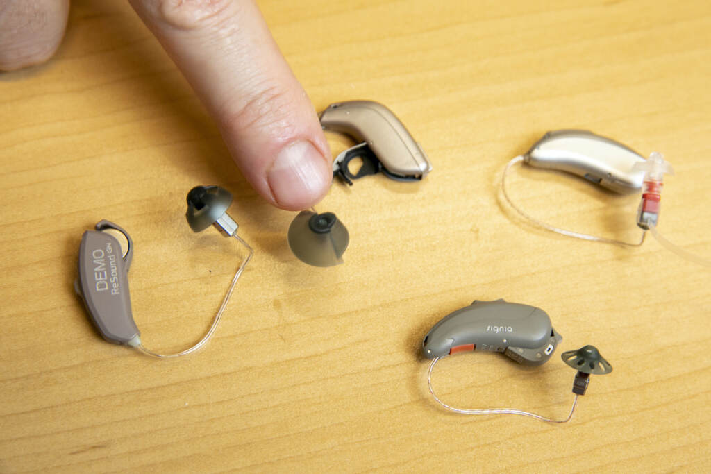 OTC Hearing Aids Sterling Sheffield, an assistant professor of Speech, Language, and Hearing Sciences at the University of Florida, shows over-the-counter hearing aids Wednesday, Nov. 30, 2022, in Gainesville, Fla. (AP Photo/Alan Youngblood)