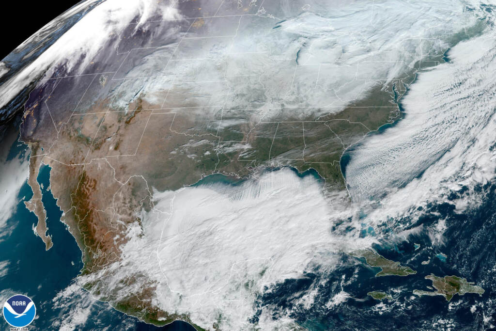 Winter Weather This satellite image made available by NOAA shows weather systems across North America on Saturday, Dec. 24, 2022, at 12:06 p.m. EST. (NOAA via AP)