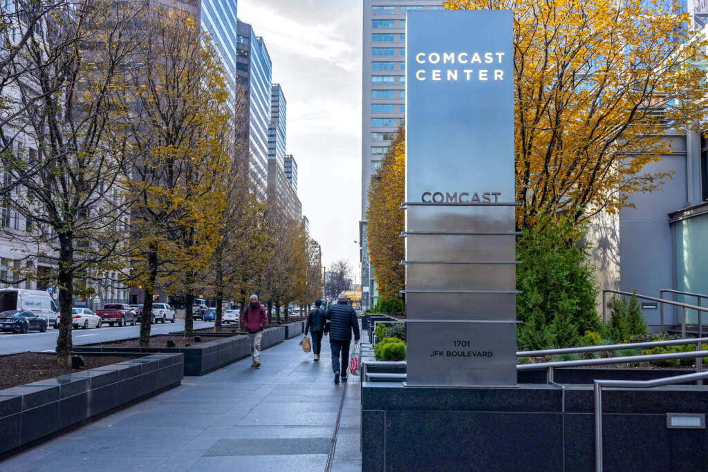 The sign for the Comcast Center in the Financial District. The sign for the Comcast Center in the Financial District. (Nathan Morris/Billy Penn)