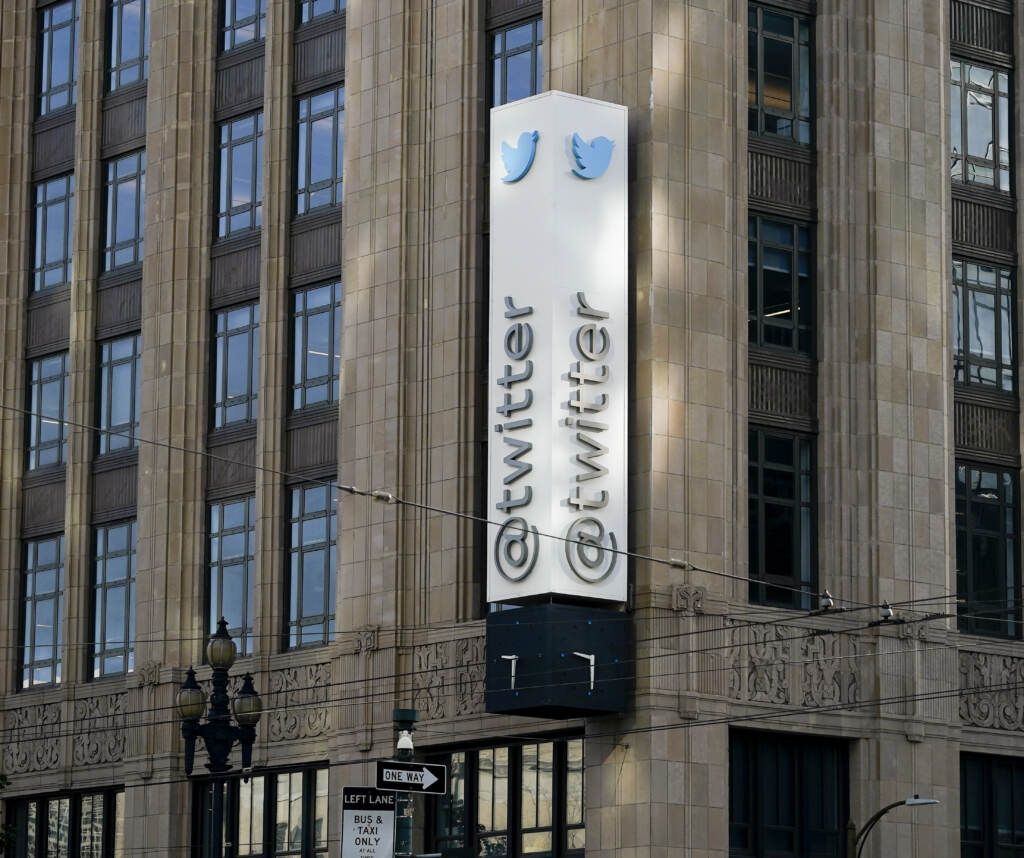 Twitter headquarters is shown in San Francisco on Nov. 4, 2022. Twitter headquarters is shown in San Francisco on Nov. 4, 2022. (Jeff Chiu/AP)