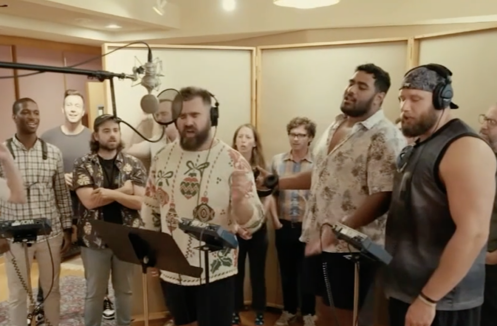 eagles-christmas-6abc-2 Eagles players in the studio singing