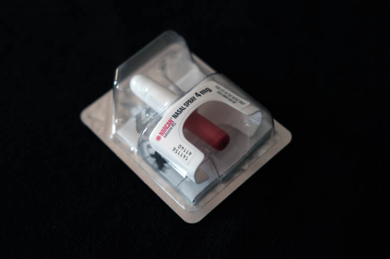 In this photo illustration, a Narcan nasal overdose kit is displayed as part of the Brooklyn Community Recovery Center's demonstration on how to use Narcan to revive a person in the case of a drug overdose on Sept. 1, in the Brooklyn borough of New York City. (Spencer Platt/Getty Images)