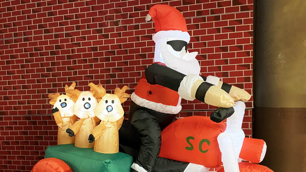 One of the first things you'll see entering Kindy’s Christmas Factory Outlet in South Philadelphia. (Asha Prihar/Billy Penn)
