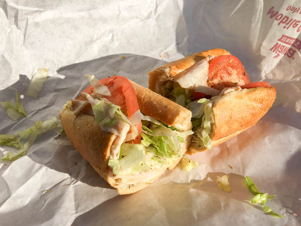 wawa-hoagie-sandwich An up-close view of a turkey and cheese Shorti from Wawa.