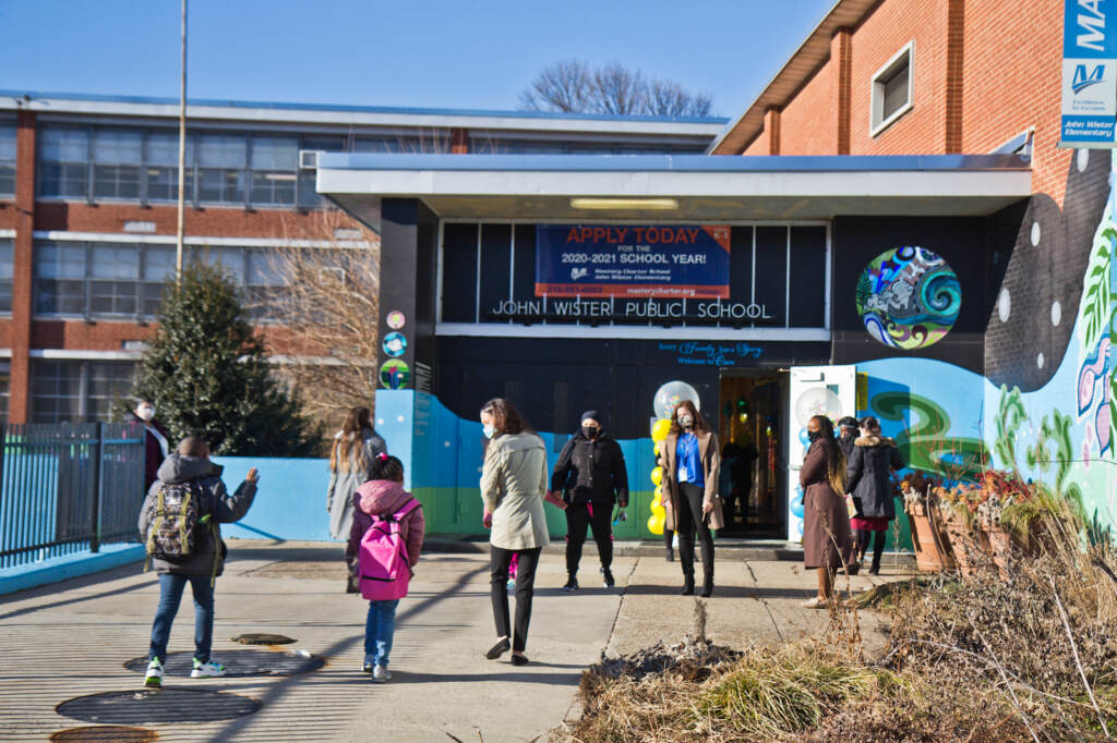 2021-03-03-k-paynter-mastery-charter-john-wister-returns_-9 Students enter John Wister Elementary School