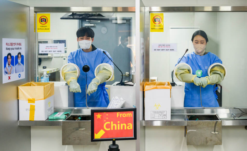 It’s COVID testing time at Incheon International Airport, west of Seoul, South Korea. Arrivals from China must now submit to a PCR test. It's COVID testing time at Incheon International Airport, west of Seoul, South Korea. Arrivals from China must now submit to a PCR test. (Kim Jae-Hwan/SOPA Images/Sipa USA)