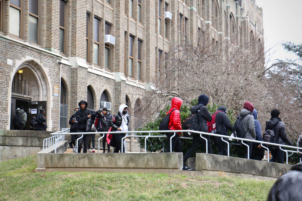 2023 01 31-e lee-philadelphia overbrook high school-student shot dismissal Students walk out of Overbrook High School.