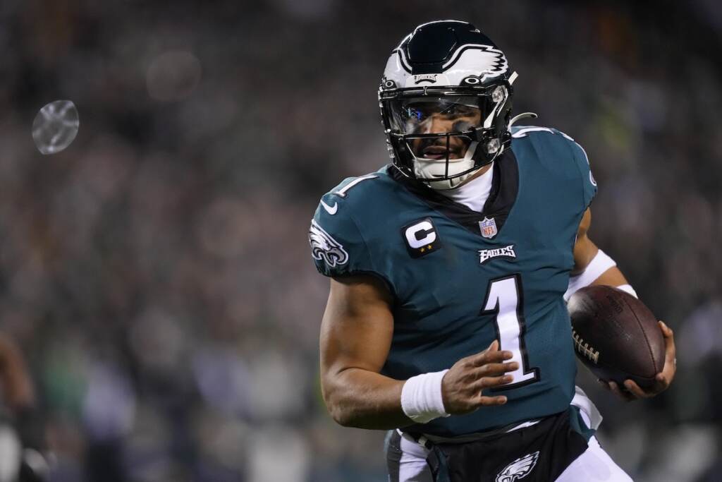Jalen Hurts Philadelphia Eagles quarterback Jalen Hurts runs for a touchdown against the New York Giants