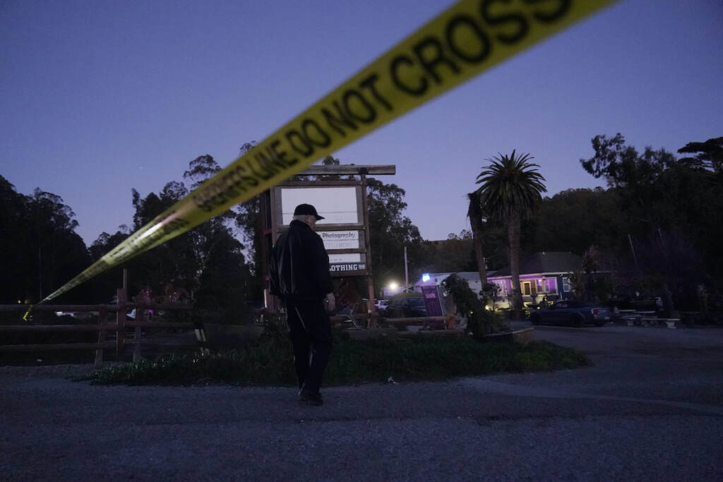 Northern California Fatal Shooting Police tape is placed near the scene of a shooting Monday, Jan. 23, 2023, in Half Moon Bay, Calif