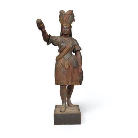 Carved and Paint-Decorated Native American Tobacconist Trade Figure, Attributed to Samuel Robb, NY, C. 1890