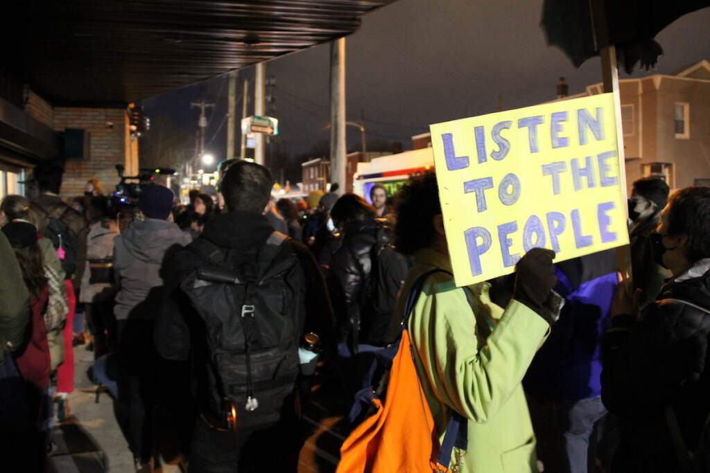 IMG_1675 Outside of Grand Yesha Ballroom, dozens of protesters expressed frustrations about the FDR Park plans, and shut down the street