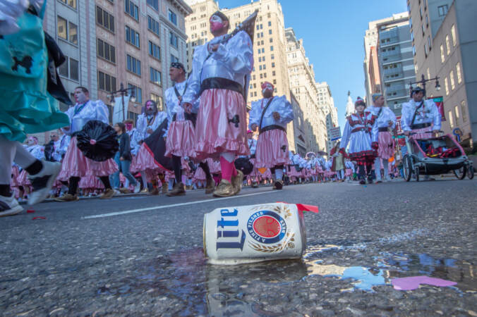There were no shortage of crushed beer cans along South Broad Street. This one still remained intact. (Jonathan Wilson for WHY)