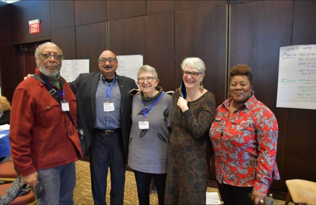 Philadelphia hosts area faith leaders to explore reparations (From left) Donald Camp, Aziz Nathoo, Rabbi Linda Holtzman, Lucy Duncan, and the Rev. Naomi Washington Leapheart take part in the Truth Telling Project on Monday at Rodeph Shalom, at 615 N. Broad St.