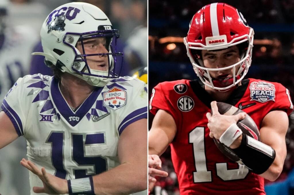 TCU Georgia TCU quarterback Max Duggan and Georgia quarterback Stetson Bennett. ((AP Photo/Rick Scuteri and Brynn Anderson)
