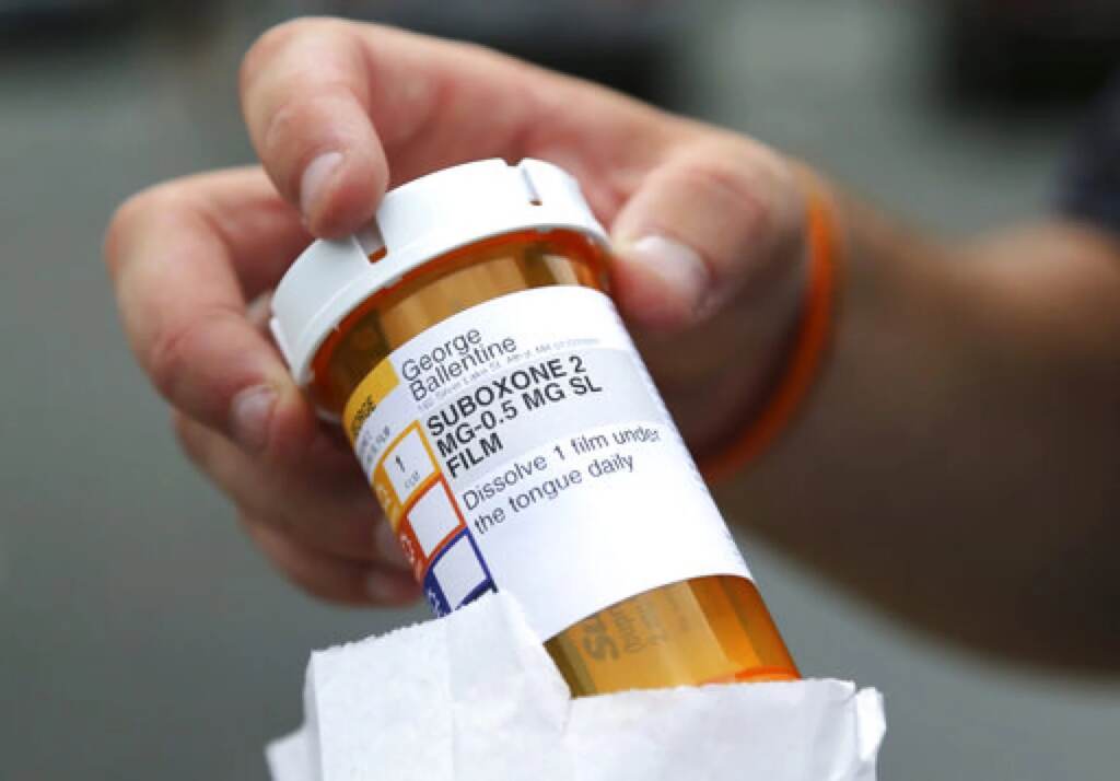 buprenorphine A hand holds a pill bottle.