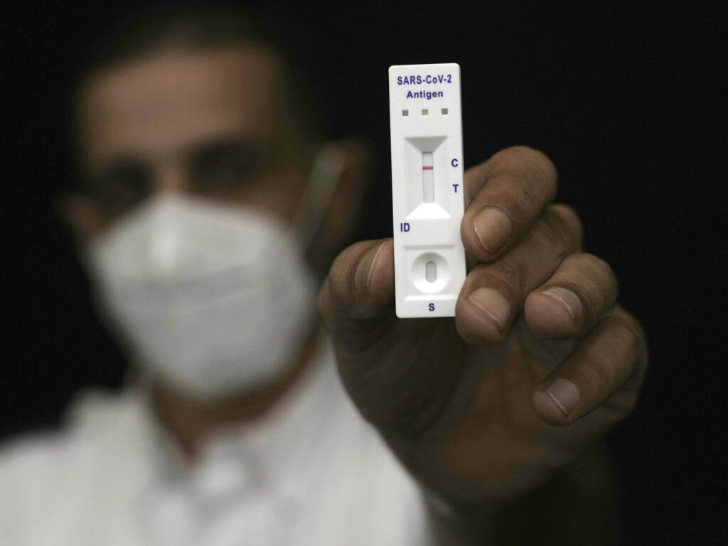 Virus Outbreak Israel Palestinians A close-up of a negative COVID-19 rapid test.