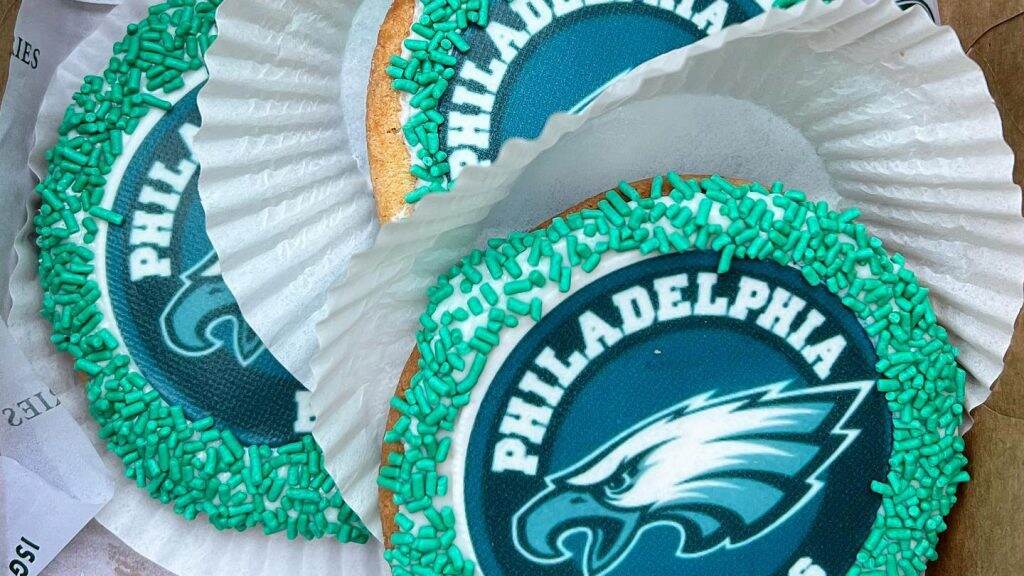 A close-up of Eagles cookies.