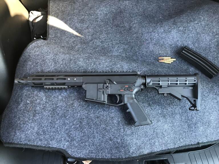 Manufactured gun on display at the DA's office press conference. (Tom MacDOnald/WHYY)