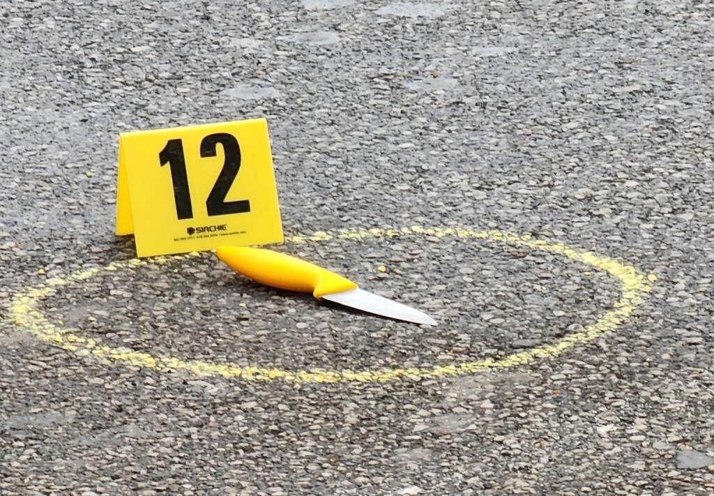 philadelphia-city-hall-shots-fired-010923 An evidence marker is seen beside a knife outside Philadelphia City Hall