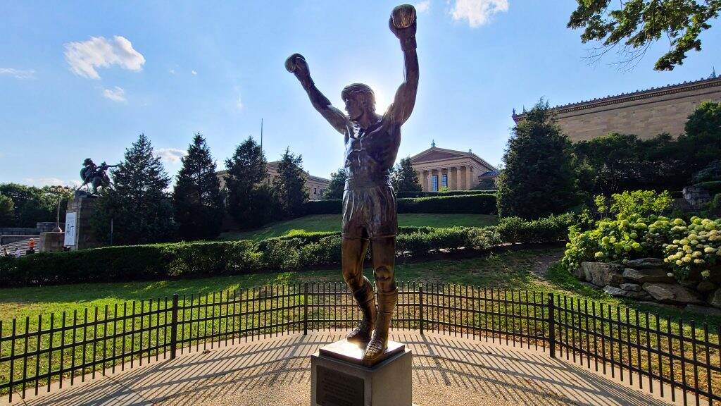 The Rocky statue on a sunny day.