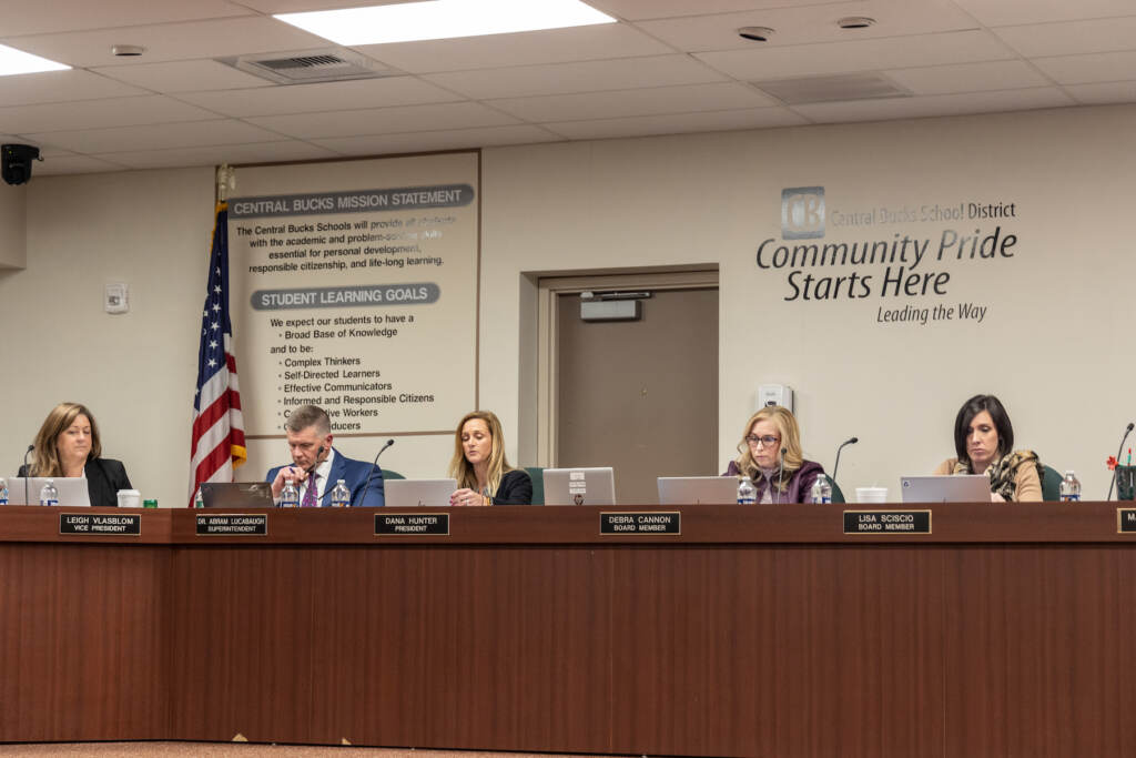 02 07 2023 k paynter central bucks SD board The Central Bucks School District Board at a meeting on January 10, 2023. (Kimberly Paynter/WHYY)