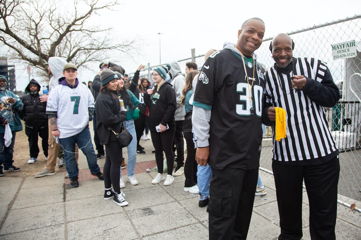 Ace (right) and Will Calloway have been in line since 5 a.m. to secure the best spot to watch the game at Xfinity Live