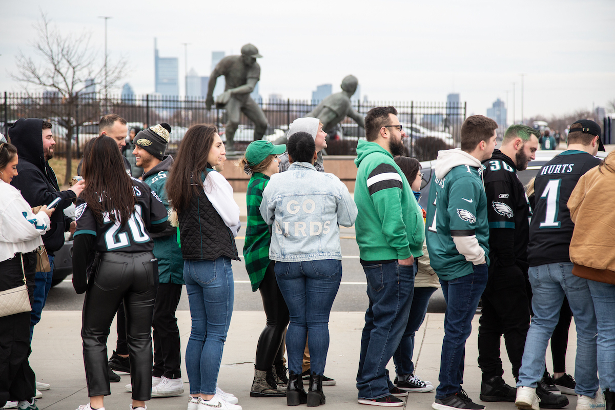 Fans dressed in the best Eagles gear to watch the Philadelphia Eagles play the Kanas City Cheifs in Superbowl LVII