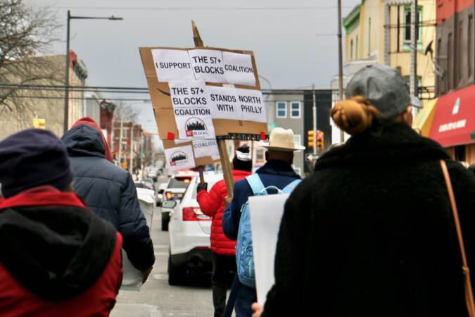 Anti-gun violence activists march on West Susquehanna Avenue in North Philadelphia, home to one of the 57 most violent blocks in the city. (Emma Lee/WHYY)