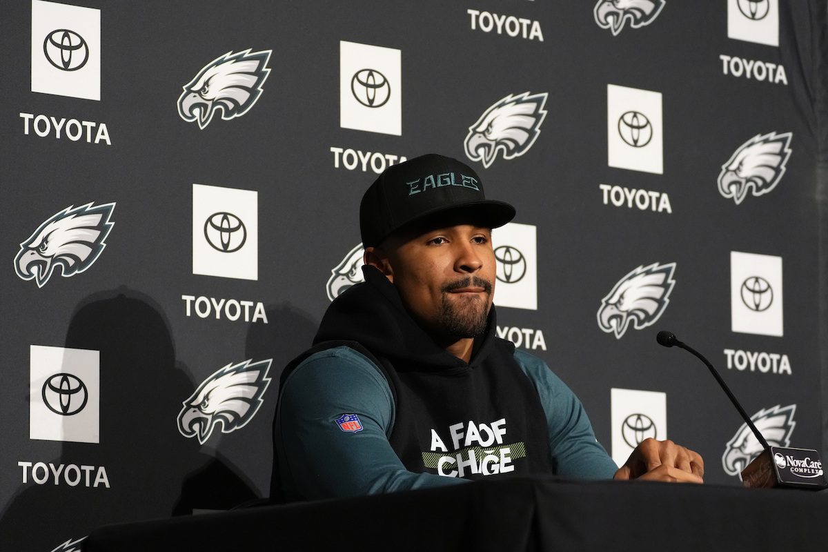 Super Bowl Eagles Football Philadelphia Eagles' Jalen Hurts pauses during a news conference at the NFL football team's training facility, Thursday, Feb. 2, 2023, in Philadelphia