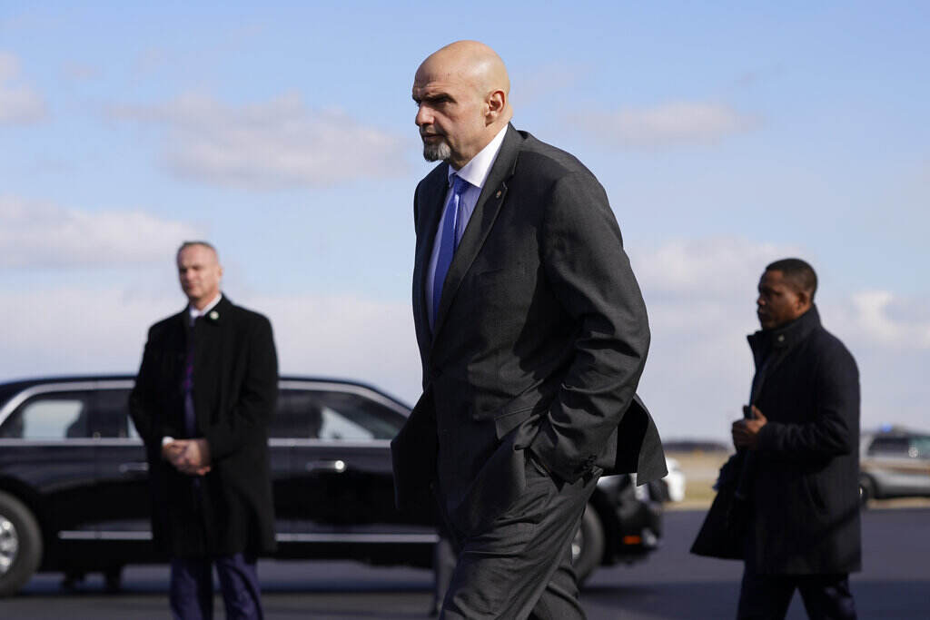 Fetterman FILE - Sen. John Fetterman, D-Pa., walks to a motorcade vehicle after stepping off Air Force One behind President Joe Biden, Feb. 3, 2023, at Philadelphia International Airport in Philadelphia. On Thursday, Feb. 16, Fetterman's office announced that the senator had checked himself into the hospital for clinical depression.(AP Photo/Patrick Semansky, File)