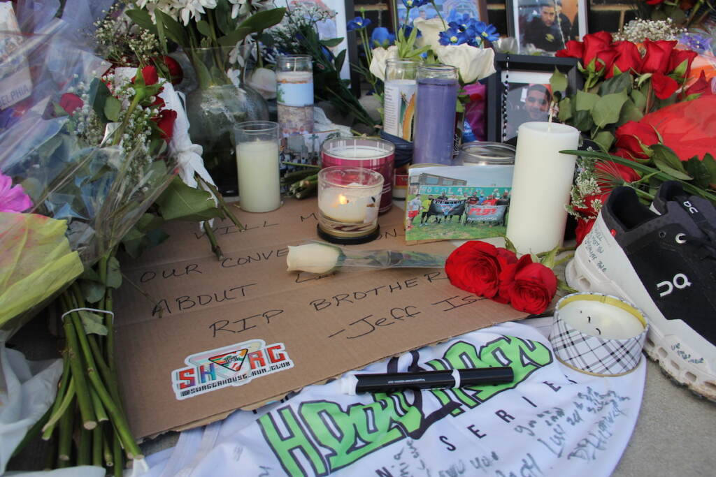 IMG_3373 A memorial for Christopher Fitzgerald has been set up at 17th and Montgomery to honor the Temple University police officer who was killed Saturday evening when he tried to stop a robbery.