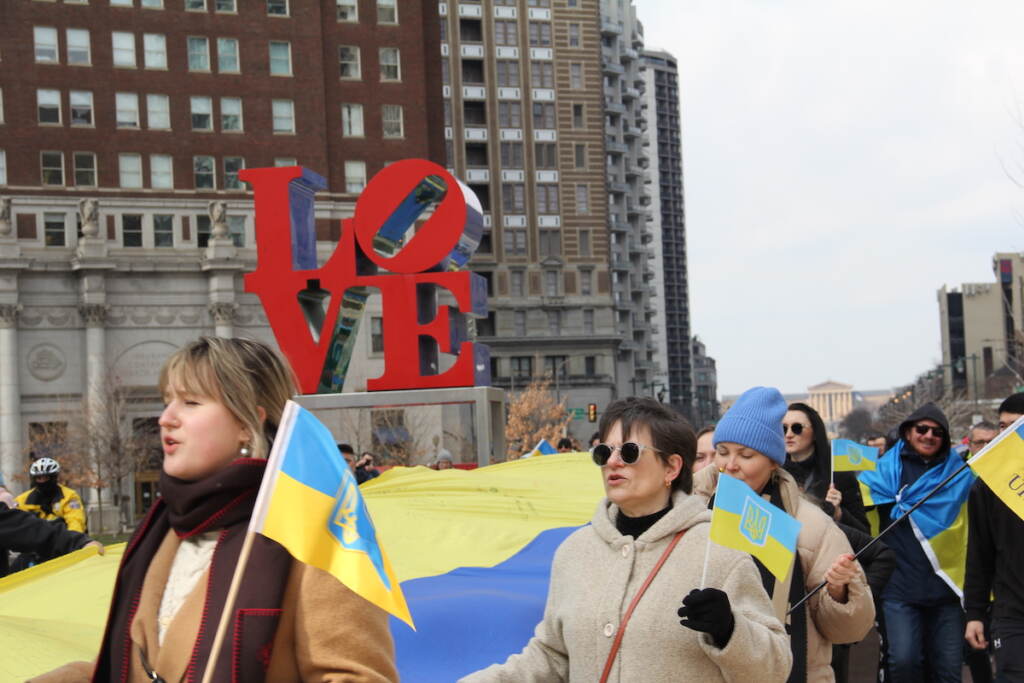 IMG_3729 Hundreds marched through Center City on Feb. 26, 2023 to show their support for Ukraine as the invasion of Russia reaches the one-year mark
