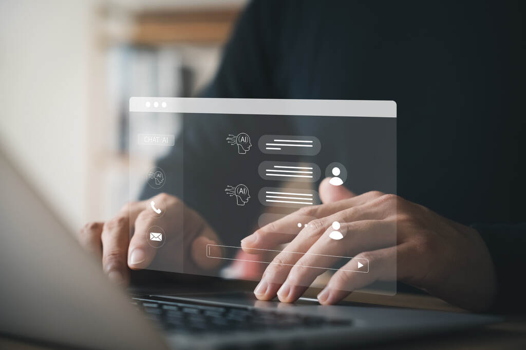 Concept Humans Work Together With Artificial Intelligence, Human person typing on laptop
