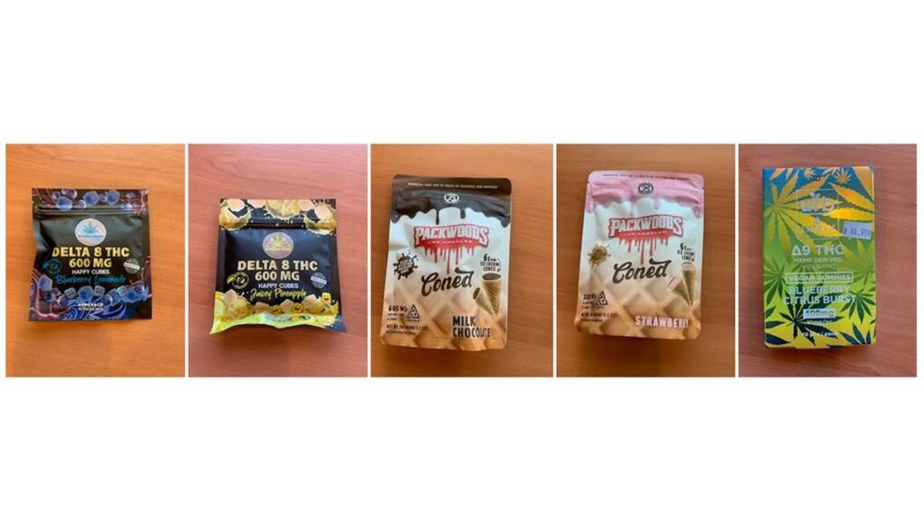 A row of CBD gummies products
