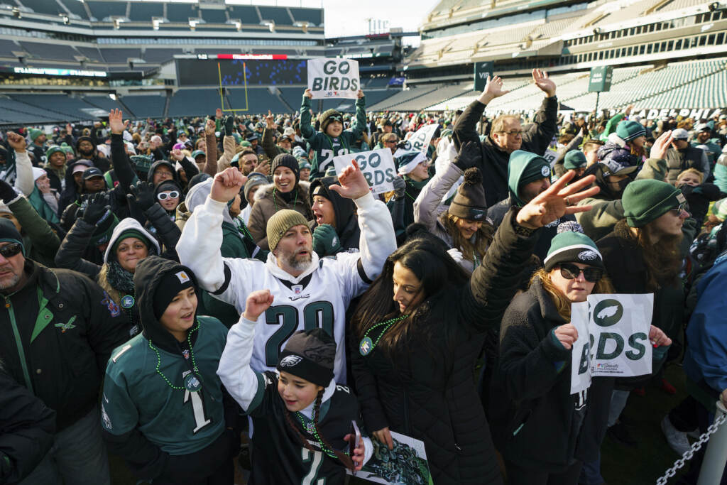 Eagles Football Philadelphia Eagles fans cheer during the Eagles Send Off Party for Super Bowl LVII