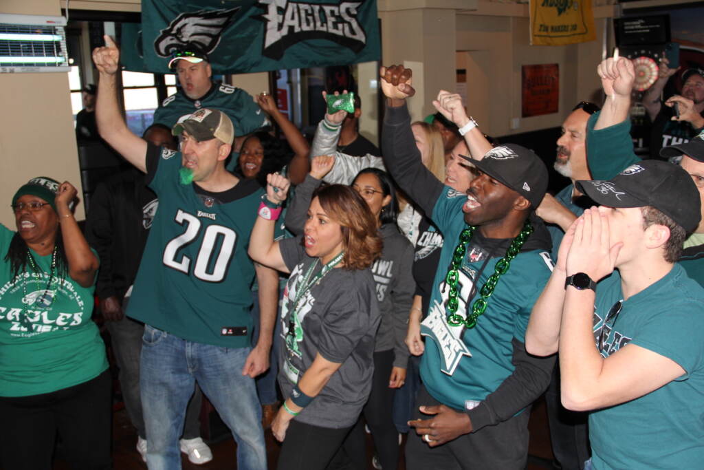 eagles-zone-az-c-sharber-2023-02-10-1 Members of Eagles Zone AZ packed Philly's Sports Grill in Tempe, Az. on Feb. 10, 2023 ahead of Super Bowl LVII on Sunday. (Cory Sharber/WHYY)