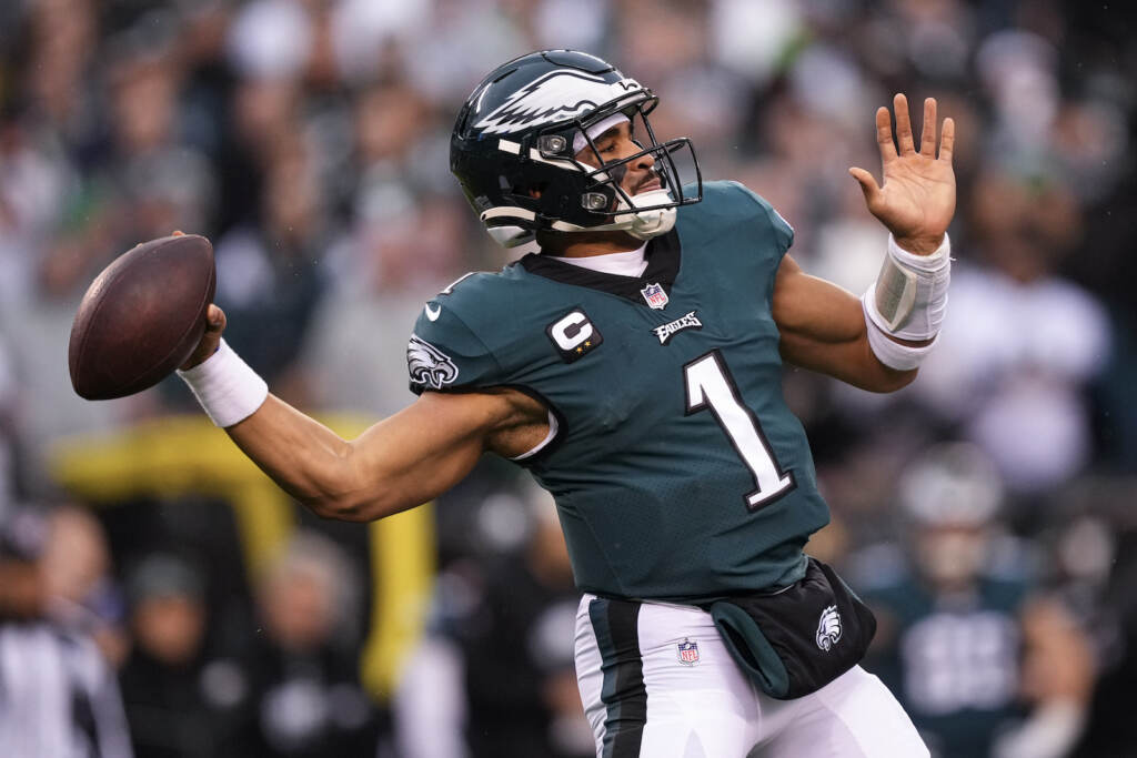 Jalen Hurts Philadelphia Eagles quarterback Jalen Hurts passes the football during the NFC Championship game
