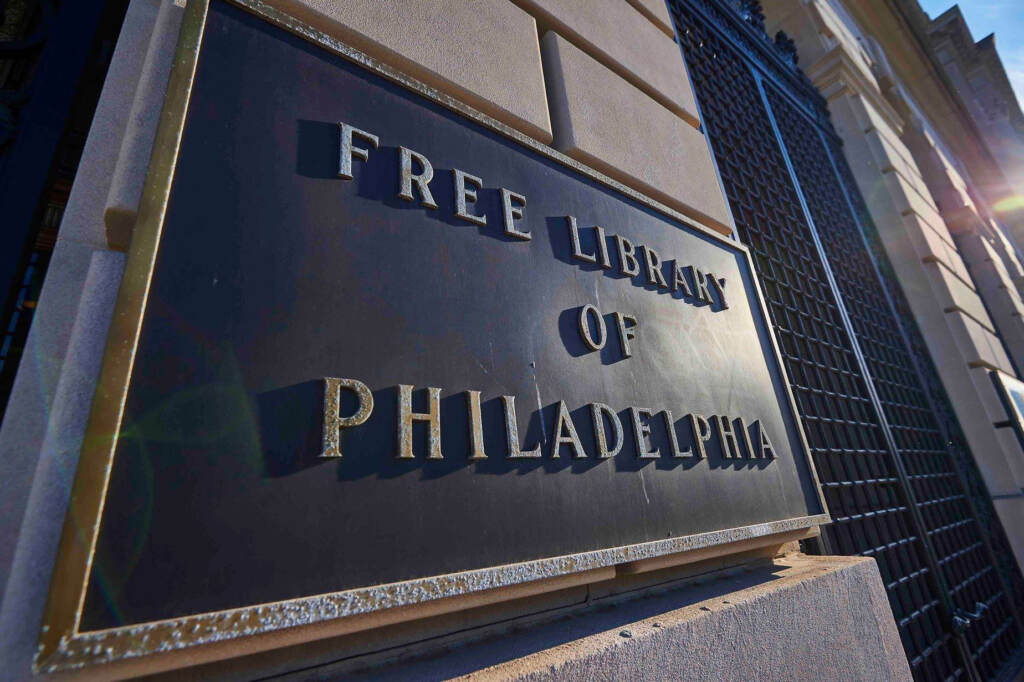 library-sign A close-up of a sign that reads Free Library of Philadelphia.