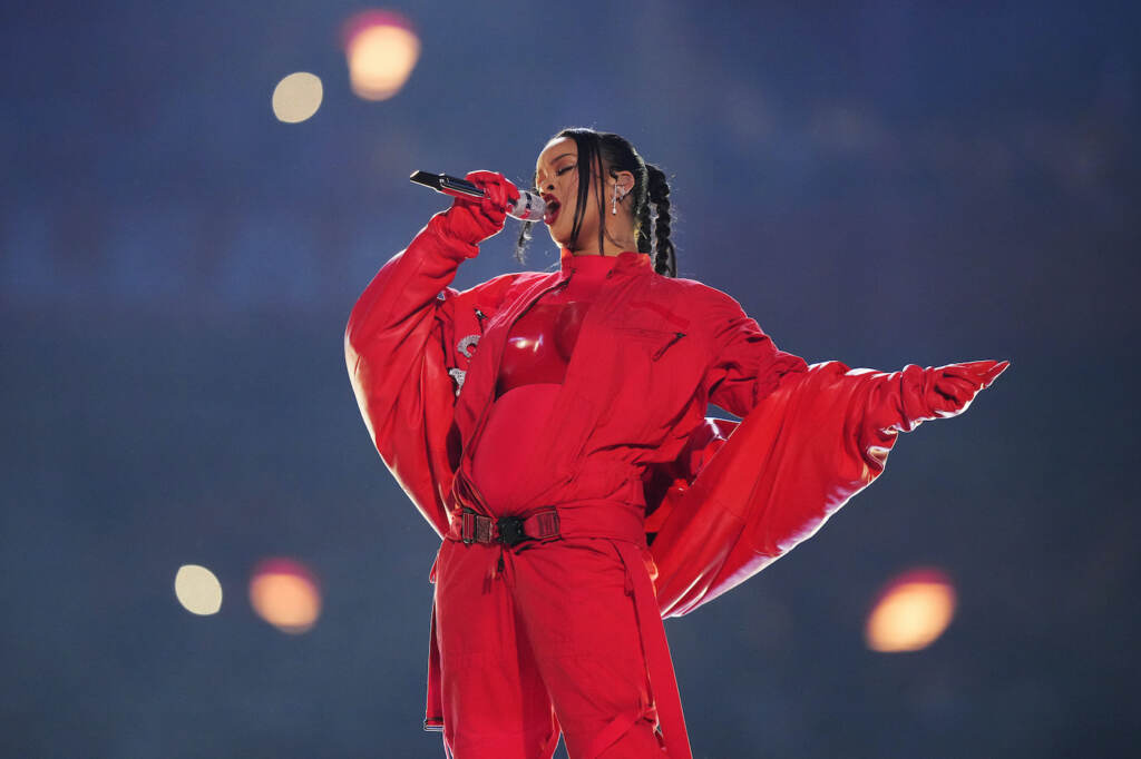Super Bowl Football Rihanna singing during Super Bowl halftime show