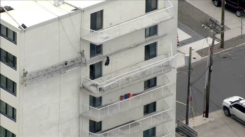sea-isle-city-balcony-collapse A view of a collapsed balcony in a highrise.