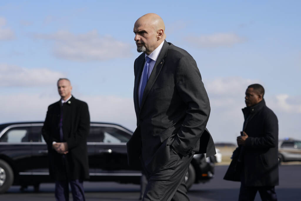 Fetterman FILE - Sen. John Fetterman, D-Pa., walks to a motorcade vehicle after stepping off Air Force One behind President Joe Biden, Feb. 3, 2023, at Philadelphia International Airport in Philadelphia. On Thursday, Feb. 16, Fetterman's office announced that the senator had checked himself into the hospital for clinical depression.(AP Photo/Patrick Semansky, File)
