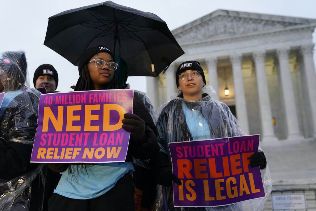 students protesting outside of the Supreme Court
