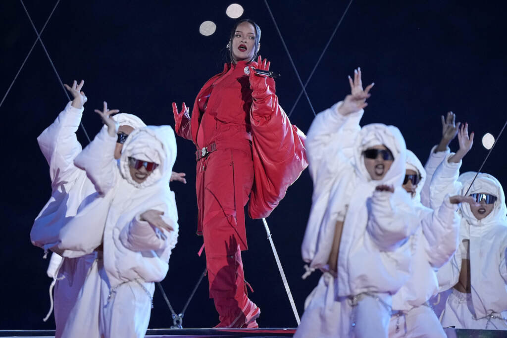 Rihanna Rihanna performs during the halftime show at the NFL Super Bowl 57 football game between the Kansas City Chiefs and the Philadelphia Eagles, Sunday, Feb. 12, 2023, in Glendale, Ariz. (AP Photo/Brynn Anderson)