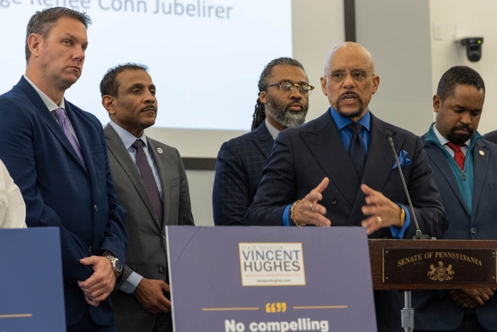 Pa. State Sen. Vincent Hughes, Democratic Appropriations Chairman presented a plan to provide 3.15 billion to the Philadelphia School District at a press conference