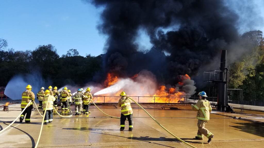 20181025_105233 Firefighters contain a blaze as part of a Delaware State Fire School exercise