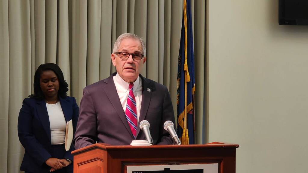 20230327_110852 Philadelphia District Attorney Larry Krasner speaks with members of the media in Philadelphia