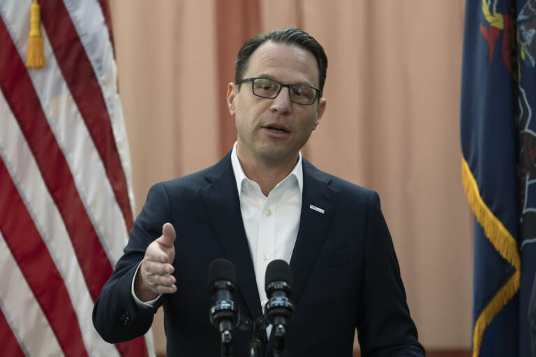 Pennsylvania Democratic Gov. Josh Shapiro speaks during a news conference in Philadelphia