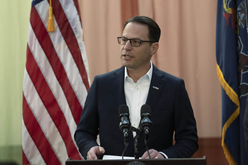 Josh Shapiro Gov. Josh Shapiro speaks at a podium.