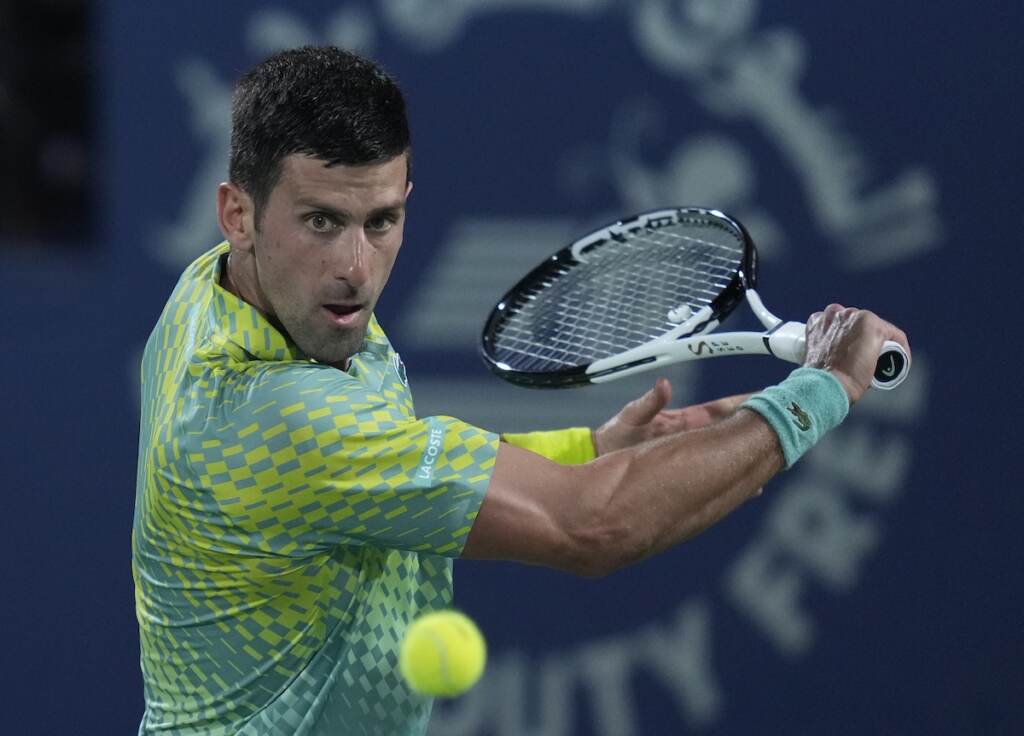 Dubai Tennis Championships Serbia's Novak Djokovic returns the ball to Daniil Medvedev during their semi final match of the Dubai Duty Free Tennis Championships in Dubai