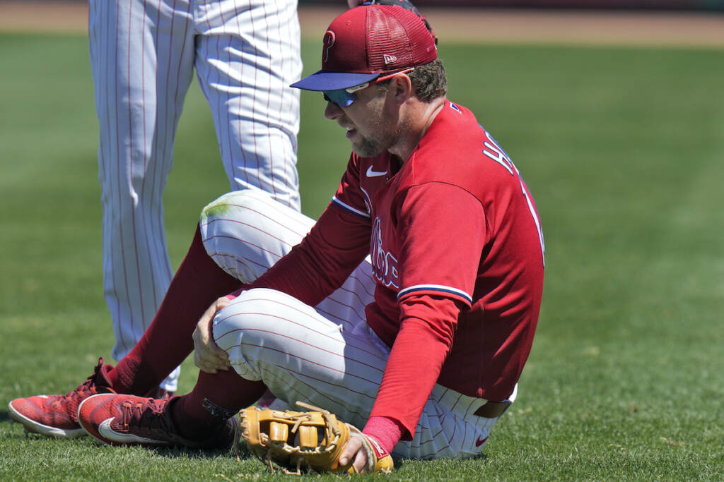 Tigers Phillies Baseball Philadelphia Phillies first baseman Rhys Hoskins